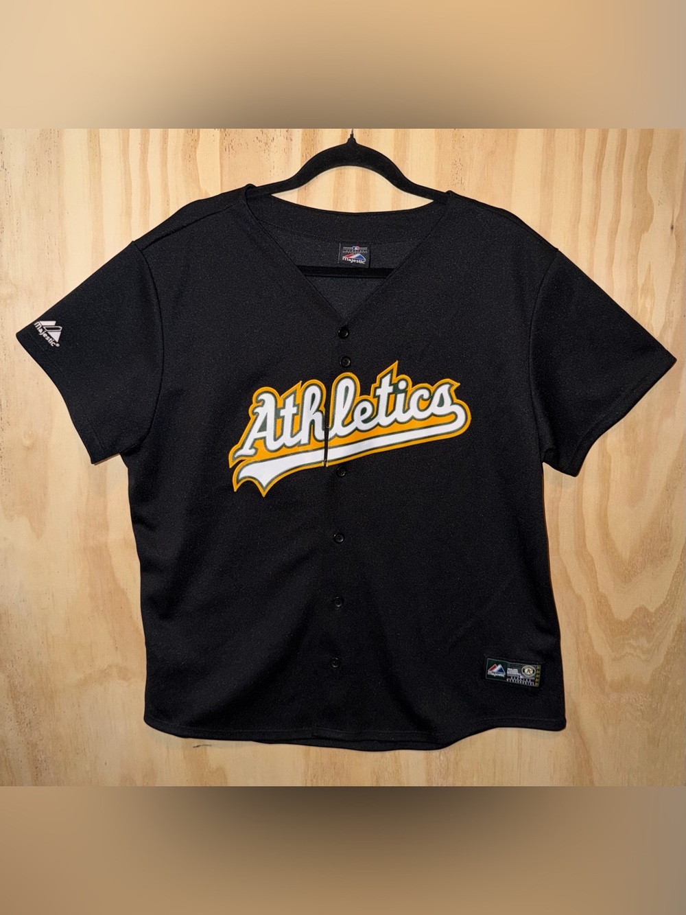 2X Majestic Oakland Athletics Black Button-Up Baseball Jersey EUC